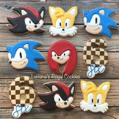 sonic the hedgehog cookies are decorated with fondant