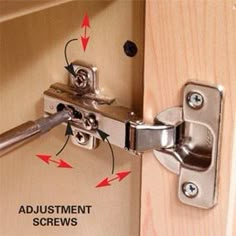 an image of a cabinet door latch with instructions on how to open the hinge