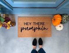 Doormat - Hey There Pumpkin Funny Fall Doormat Pumpkin Doormat, Fall Entryway Decor, Sea Biscuit, Pumpkin Funny, Hey Pumpkin, Hey There Pumpkin, Halloween Doormat, Clever Halloween, Black Soul