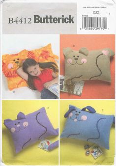 the sewing pattern for this stuffed animal pillow is easy to sew