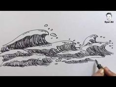 someone is drawing waves on paper