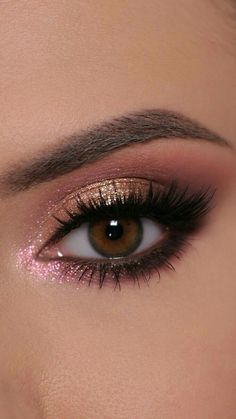 Pink Make Up Looks Natural, Gold And Pink Makeup Looks, Brown And Pink Makeup Looks, Pink And Gold Makeup Looks, Dusty Rose Makeup Look, Pink Shimmer Eye Makeup, Gold And Pink Makeup, Sweet 16 Makeup Ideas, Pink And Gold Eyeshadow