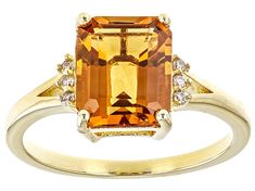 3.06ct Emerald Madeira Citrine With 0.05ctw Round Candlelight Diamonds 18k Yellow Gold Over Sterling Silver Ring. Measures Approximately 0.45"L x 0.40"W. Not Sizeable. Orange Stone, Citrine Ring, Citrine Gemstone, Champagne Diamond, Yellow Gold Ring, Ring Collections, Holiday Collection, Cultured Pearls, Yellow Gold Rings