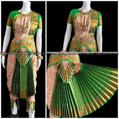 an elaborately designed green and gold dress