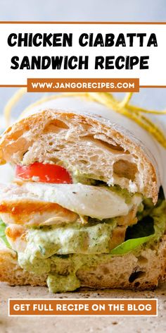 chicken ciabatta sandwich recipe with text overlay