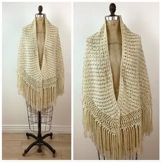 Vintage Creamy White Macrame Shoulder Wrap hand woven crochet / macrame  ribbon fringe creamy white in color Great vintage condition appx size - one size all sales final Black Fedora Hat, Black Fedora, Belted Cardigan, Tiered Ruffle Skirt, Cotton Shirts For Men, White Trim, White Crochet, Black Wool, Vintage Skirt