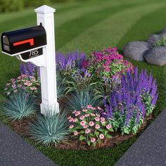 an artist's rendering of a mailbox surrounded by flowers