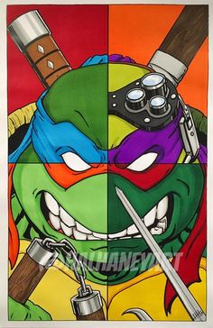 Teenage Mutant Ninja Turtles Tattoo Ideas, Teenage Mutant Ninja Turtles Painting, Teenage Mutant Ninja Turtles Drawings, Tmnt Painting, Teenage Mutant Ninja Turtles Tattoo, Ninja Turtle Drawing, Cartoon Turtle, Cave Wall