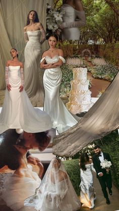 a collage of wedding dresses and bridesmaid's gowns in different styles