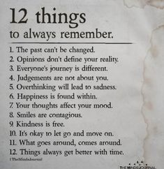 a sign that is on the side of a wall saying 12 things to always remember