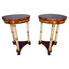 pair of art deco side tables with marble top and wood bases, circa 1950's