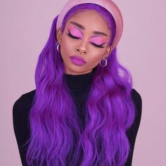 Ji 24” Wave Purple Wavy Lace Front Wig *New* Arrives New Color & Texture As Shown 150-180 Density Human Synthetic Blend Lace Front Unit You Can Cut , Curl , And Style This Wig Heat Resistant Up To 315f 22.5 In Circumference Hand Tied - You Could Cut The Front Lace To Blend As Your Own Hairline Spiral Curly Hair, Blue Grey Hair, Real Hair Extensions, Real Hair Wigs, Curly Bob Wigs, Long Gray Hair, Hair Color Purple, Blonde Pixie Cuts, Pixie Cut Wig