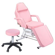 a pink chair and footstool on a white background