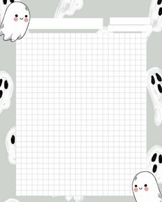 halloween ghost and ghost faces on a gray background with white grid paper in the shape of a rectangle