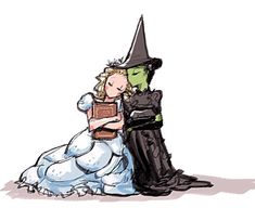 a man and woman dressed up in halloween costumes hugging each other with a book on their lap