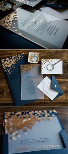 wedding stationery with gold and blue details