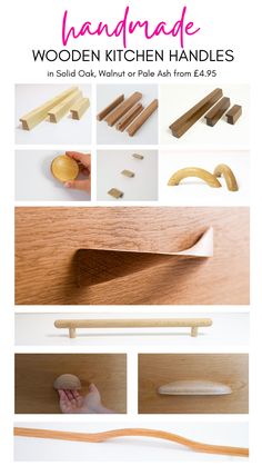 wooden kitchen handles in solid oak, walnut or polar ash