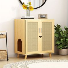 Cat litter box furniture Cat Litter Box Hidden, Rattan Cabinet, Box Cabinet