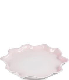 a white bowl with pink rims on the top and bottom, against a white background