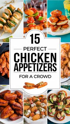 15 perfect chicken appetizers displayed in a variety of platters, ideal for parties.