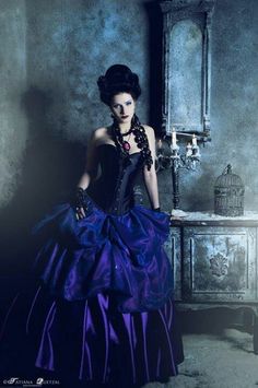 beautiful black w midnight blue goth victorian gown