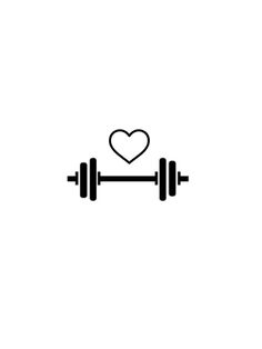 a black and white image of a dumbbell with a heart