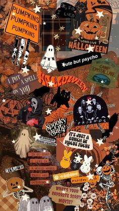 a collage of halloween stickers and decals