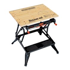 a workbench stands on top of a table with a sawhorse attached to it