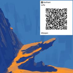 a blue and yellow painting with a qr code in the middle that says, sorry paint