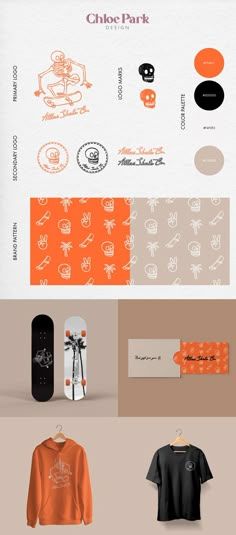 an orange and white graphic design for a skateboard shop, with the words club park on