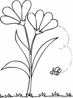 a flower and a bee flying in the sky coloring pages for kids, printable