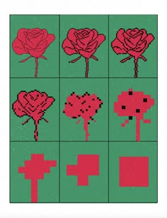 an image of pixelated roses in red and green