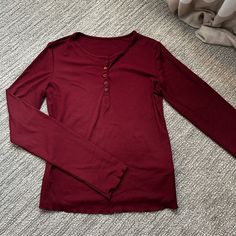 Soft Long Sleeve Shirt Size Xxl. Buttons In Front. Smoke Free Home, Never Worn! Fast Shipping Red Plain Long Sleeve Tops, Red Long Sleeve Plain Top, Red Long Sleeve Solid Color Top, Casual Burgundy Long Sleeve Tops, Casual Long Sleeve Burgundy Blouse, Casual Long Sleeve Heather Maroon Top, Casual Heather Maroon Long Sleeve Top, Red Long Sleeve T-shirt For Loungewear, Burgundy Long Sleeve Top With Buttons