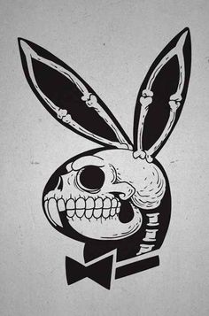 a black and white drawing of a rabbit skull with an arrow in it's mouth