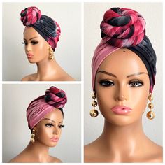 Are You Tired Of Trying To Figure Out The Right Way, Shape, And Size Of Styling Your Headwrap? Then, You May Want To Get On The Train Of Owning This Gorgeous Handmade Pre-Tied Big Knot Turban. It Is Brand New, Made For You, Made From High-Quality Jersey Knit Fabric, Therefore Durable, And Made To Fit Multiple Head Sizes As It Stretches From 19 Inches To 25 Inches In Circumference. You Sure Will Get Out The Door In Seconds With This Slip On Like A Hat Type Turban! Fitted Black Turban For Summer, Fitted Black Summer Turban, One Size Black Turban For Party, Bohemian Black Turban One Size Fits Most, Knotted Headwrap, Tired Of Trying, Hat Types, On The Train, Turban Headwrap