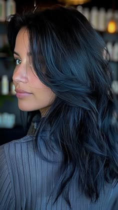 Blue Black Beauty: 24 Stunning Hair Ideas for a Stand-Out Look Sapphire Black Hair, Blueblack Haircolor, Sapphire Blue Hair, Birthday Haircut, Black Hair With Blue Highlights, Dark Hair Inspiration, Black Hair Ideas, Blue Black Hair Color, Blue Hair Highlights