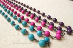 Turquoise Pink Purple howlite beads wire wrapped beaded Pink Turquoise, Beads And Wire, Semi Precious Gemstones, Rosary, Wire Wrapped, Cobalt