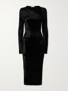 Alaïa's dresses are made for life's big moments. This midi style is cut for a body-hugging fit from plush velvet and has an asymmetric neckline that reveals an elegant flash of skin. Alaia Dress, Velvet Midi Dress, Asymmetric Neckline, Mini Robes, Exclusive Dress, City Dress, Asymmetrical Neckline, Black Velvet Dress, Everyday Wardrobe