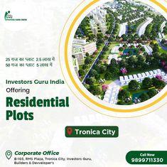 a brochure for residential plots in india with an image of trees and buildings