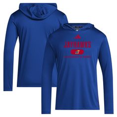 Step out in Kansas Jayhawks spirit with this 2024 Sideline T-shirt from adidas. It features a Kansas Jayhawks wordmark printed across the chest and an attached hood for extra coverage. Match the top Kansas Jayhawks players with this sleek shirt. Kansas Jayhawks, Matching Family Pajamas, Sports Blazer, Mens Big And Tall, Outdoor Apparel, Adidas Men, Mens Coats, Kansas, Long Sleeve T Shirt