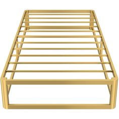 a gold metal bed frame on a white background