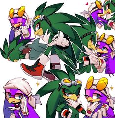 an image of sonic the hedge character with many expressions on his face and head, all in