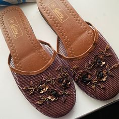 Stunning... Summer Wear Chinese Slippers, Ocean Purple, Embroidered Slippers, Brown Slippers, Nightgowns, Slipper Shoes, Summer Wear, Concert Outfit, Night Gown