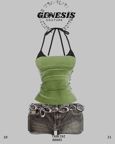 a woman's green tank top and shorts with the words genessis couture