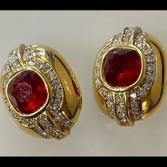 Costume - Mint Condition Luxury Red Clip-on Earrings As Gift, Luxury Red Earrings For Formal Occasions, Elegant Red Clip-on Earrings, Red Clip-on Earrings For Formal Occasions, Classic Red Earrings For Evening, Luxury Red Ruby Earrings, Red Clip-on Jewelry For Anniversary, Elegant Red Clip-on Earrings For Evening, Red Clip-on Earrings For Anniversary