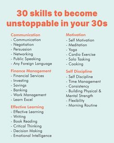 the 30 skills to become unstoppable in your 30's info sheet