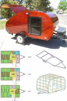 an image of a camper trailer with plans on the front and side, as well as other details