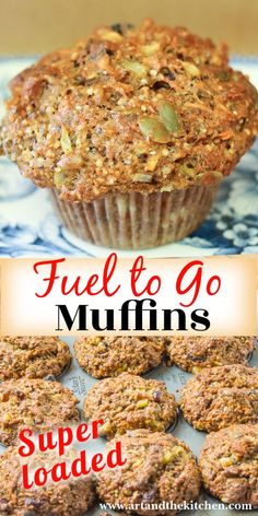 a muffin on a plate with the words fuel to go muffins