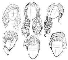 an image of the head and shoulders of people with long hair in various positions, all drawn