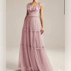 Aw Bridal Rose Gold Maxi Dress -Rose Gold -Size 2 -Brand New -Never Worn -Didn’t Look Like The Color In The Picture So That’s Why I Didn’t Want It -It Has Sparkles Pink Bridesmaid Dress With Ruffles, Fitted Pink Bridesmaid Dress With Ruffles, Pink Tiered Dress For Formal Occasions, Formal Tiered Pink Dress, Formal Pink Tiered Dress, Elegant Pink Tiered Dress, Pink Tiered Maxi Dress For Wedding, Blush Bridesmaid Dress With Ruffles, Blush Ruffled Bridesmaid Dress